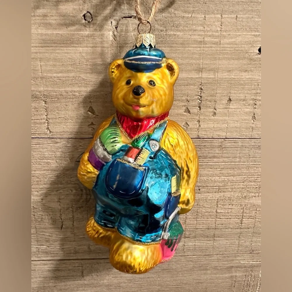 Handblown Glass Kurt Adler Polonaise Komozja Ornament - Painter Bear - Christmas